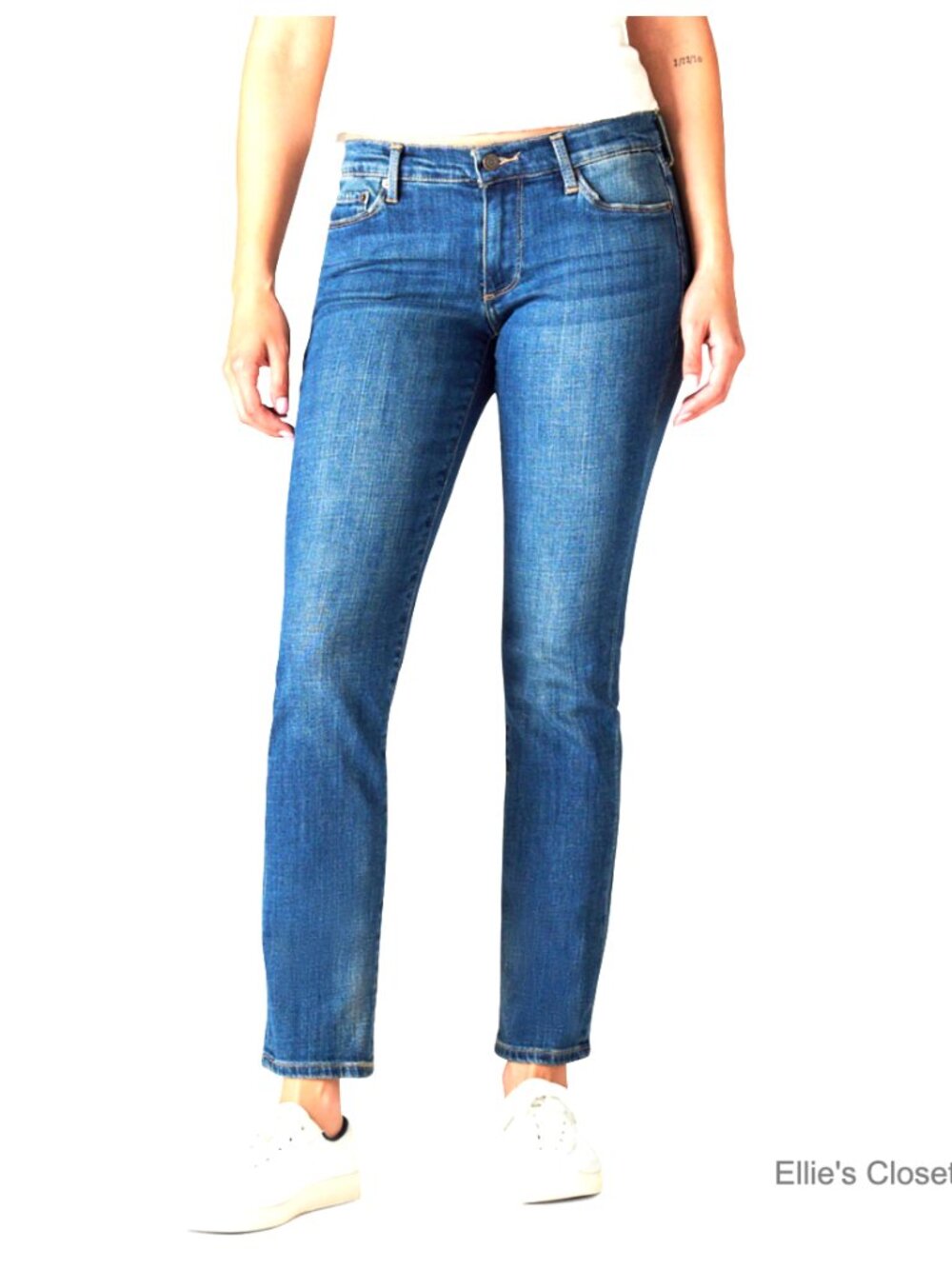 Mid Rise Straight Leg Jeans with Stretch Cotton Denim